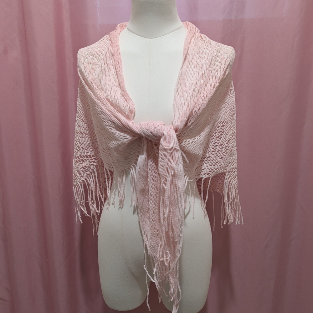 Whimsical Pale Pink Lace Fringe Shawl/Sarong